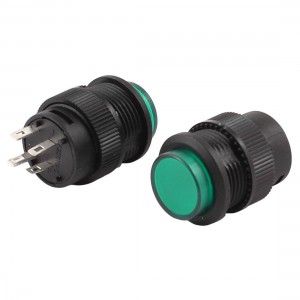 R16-503 SPST Green LED Light Non Locking Push Button Switch 250V/AC 3A 2 Pcs