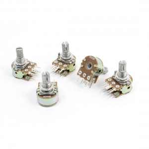 5 Pcs 500K Ohm Knurled Shaft Adjust Double Linear Potentiometers AC 250V