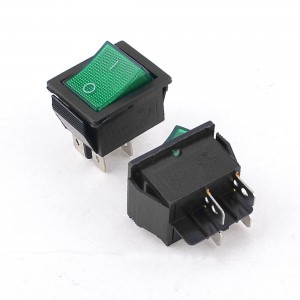 AC 250V 15Amp ON/OFF 4 Pin Green Indicator DPST Snap in Rocker Switch 2 Pcs