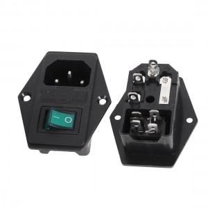 2 x Green Lamp Rocker Switch Fuse Holder IEC C14 Inlet Power Socket AC 250V