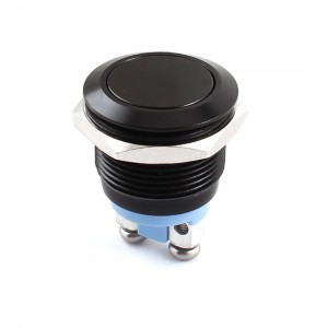 19mm Dia Thread SPST Normal Open Momentary Metal Push Button Switch Black