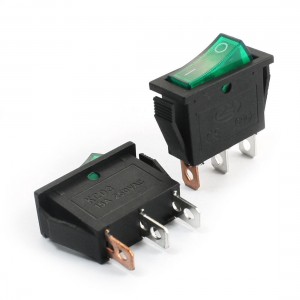 AC250V 15A Green Lamp SPST 3 Pin Soldering Snap in Mount Rocker Switches 2Pcs