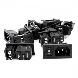 10Pcs 3 Position 3P SPST Rocker Switch IEC320 C14 Inlet Power Socket AC 10A 250V