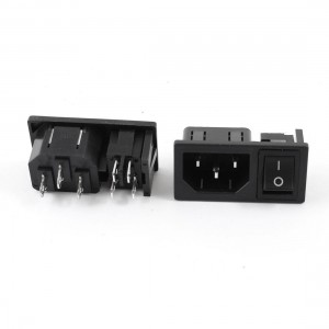 2 Pcs 4Pin On-Off Rocker Switch IEC320 C14 Inlet Power Socket AC 15A 250V