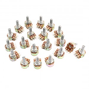 20Pcs B100K Ohm 20mm Knurled Shaft Adjust Double Linear Potentiometers AC 250V