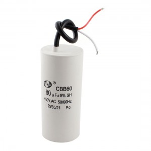 AC 450V 50/60Hz 80uF Polypropylene Film Capacitor for Washing Machine