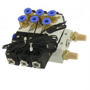 AC 110V Pneumatic Triple Solenoid Valve w Base Push in Connectors Silencers