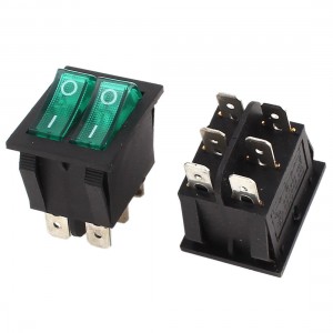 2Pcs SPST Dual Button Green Lamp Boat Rocker Switch 6 Pins AC 250V/15A 125V 20A