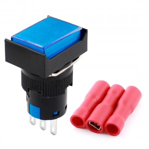 Blue Button 3Pins Momentary Rectangle Pushbutton Switch w Wiring Terminals