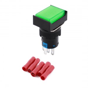 DC24V Green Pilot Light Momentary Rectangle Pushbutton Switch w Wiring Terminals