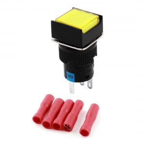 DC24V Yellow Light Momentary Rectangle Pushbutton Switch w Wiring Terminals