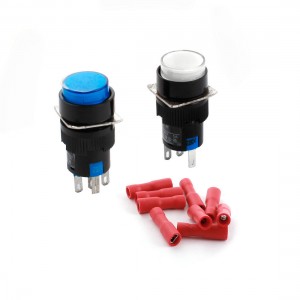 2PCS AC220V White Blue Lamp Panel SPDT Momentary Pushbutton Switch w Connectors