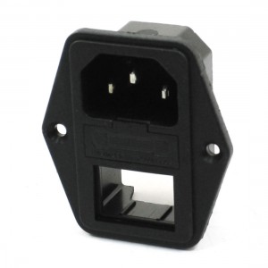 3-Pin IEC320 C14 Inlet Male Plug Power Socket Black 10A 250VAC + Fuse Holder