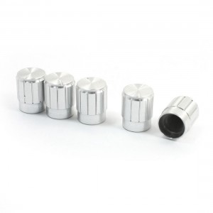 5 x Silver Tone Aluminium Alloy Control Knob for 6mm Knurled Shaft Potentiometer