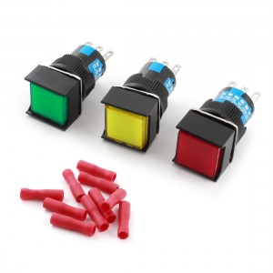 3pcs AC 250V 3A Latching Square Push Button Switch w Spade Connector