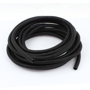 Black Plastic 10mm x 7mm Corrugated Wire Tubing Convoluted Hose Tube 16Feet Long