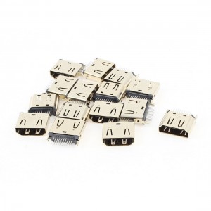 15pcs Gold Tone Mini Size 19Pin DIP HDMI Female Connector 180 Degree