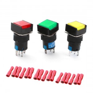3Pcs DC24V Light SPDT Momentary Rectangle Pushbutton Switchs w Female Connectors