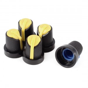 5 Pcs Plastic Rotary Skirted Knob Black Yellow Blue for 6mm Dia Shaft