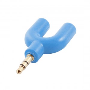 3.5mm Male to 2 Female Socket Headphone Audio Plug Connector Adapter Blue