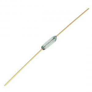 MKA07101 Gold Tone Metal Leads Green Glass Tube NO Magnetic Reed Switch 7mm