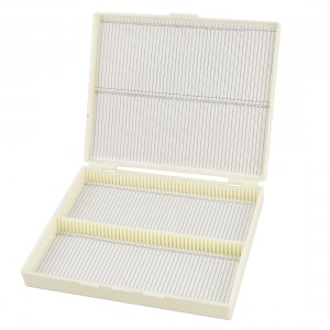 Rectangular Microscope Glass Case Slide Box Beige w Lid for 100 Slides