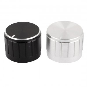 2 x Black Silver Tone Plastic Potentiometer Rotary Control Knobs Caps 17x23mm