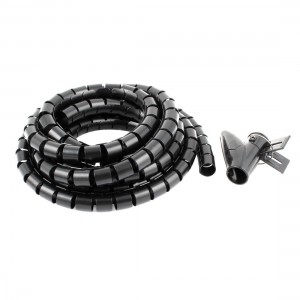 Flexible Spiral Tube Cable Wire Wrap Cord Management w Clip 3Meter 10Ft Black
