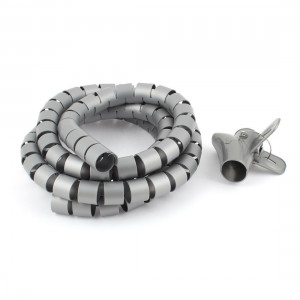 Spiral Tube Cable Wire Wrap Organizer PC Cord Management w Clip 30mmx2m Gray