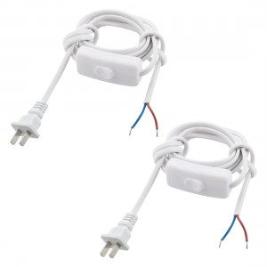 2Pcs White US Plug Lamp Power Cord Inline Button Switch 1.8M AC110V 3A AC250V 6A