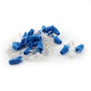 25 Sets RJ45 Cat5 Cat5e Cat6 Modular Plug Network Connector w Blue Cap Boots