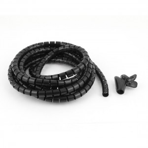 3 Meter 10ft 10mm Inner Dia Black Spiral Bands Cable Organizer Wrap w Wire Clip