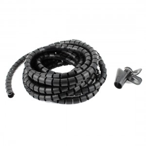5m 16.4ft 15mm Inner Dia Black Spiral Bands Cable Organizer Wrap w Wire Clip