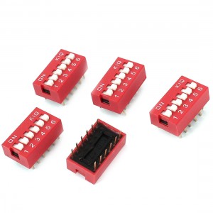 5 Pcs 6 Way 12 Pin 2.54mm Pitch PCB Mounted Piano Type DIP Switch Red