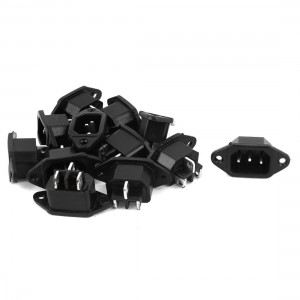 AC 250V 10A IEC320 C14 3 Pin Male Plug Inlet Black Plastic Power Socket 12 Pcs