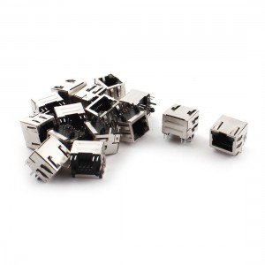 LED Light Horizontal RJ45 8P8C Modular Network PCB Jacks 16x16x13mm 15 Pcs