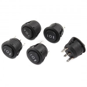 AC 125V 10A 250V 6A 3P Snap in SPST Black Round Rocker Switch 5 Pcs
