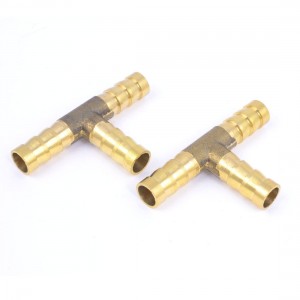 2 Pcs Air Pneumatic 8mm to 8mm T Design Brass Quick Joint Fittings Gold Tone