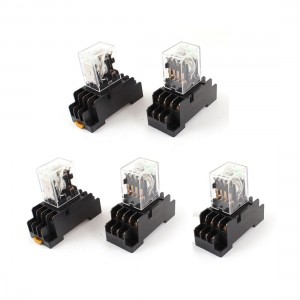 5Pcs DC 12V Coil 4PDT 14 Pin Green LED General Purpose Power Relay w Socket Base