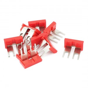 400V 10A 2 Postions Pre Insulated Right Angle Strip Terminal Jumper Red 10pcs