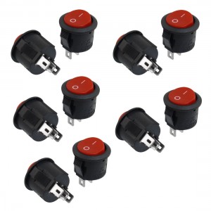10 Pcs SPDT Black Red Button On/On Round Rocker Switch AC 6A/125V 3A/250V