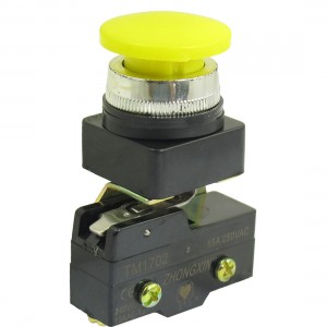 AC 250V 15A 1NO 1NC 25mm Thread Momentary Yellow Mushroom Button Micro Switch