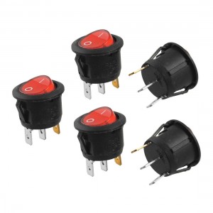 5 Pcs 250V/6A 125V/10A On-off Round Boat Rocker Switch w Red Lamp
