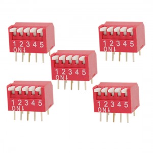 5 Pcs 2.54mm Pitch 5 Position Slide Type DIP Switch Red Ygonq