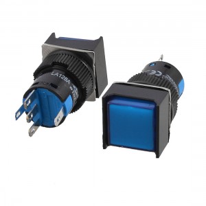 2 Pcs Blue Square Cap DC 12V Light SPDT 5 Pins Push Button Switch