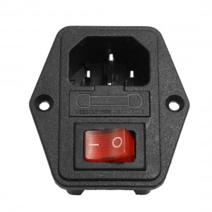 3P IEC320 C14 Power Socket AC 250V 10A w Fuse Holder Black Red