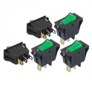 5 Pcs 3 Pin SPST Green Neon Light On/Off Rocker Switch AC 250V/15A 125V/20A