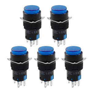 5 x Blue Light Round Cap Latching 1NO 1NC Panel Push Button Switch DC 12V