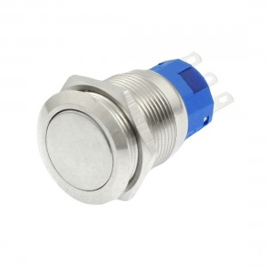 AC 250V 5A 3 Pin SPDT 19mm Stainless Steel Flat Latching Push Button Switch