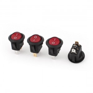 AC 250V 6A 125V 10A Red Lamp SPST on Off 3pin Round Head Rocker Boat Switch 4pcs